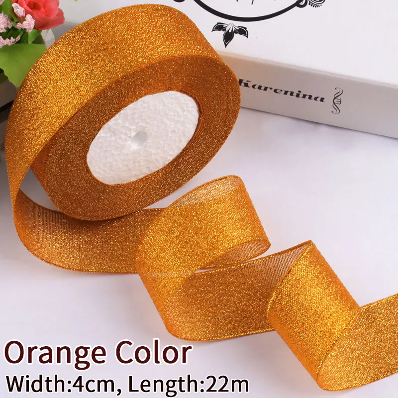 Orange Color 4 см для изготовления банта или розово-Красного пояса для выпечки золотого, серебряного цвета, блестящая металлическая лента для выпечки, упаковочная лента для упаковки в подарочную коробку, посылка - Цвет: Orange Color