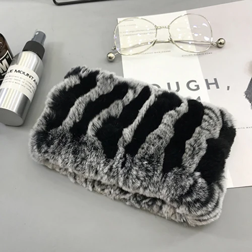 grey and black Горячая Распродажа, зимний женский модный шарф из натурального меха ручной работы, вязаный шарф из натурального кролика Рекс, меховые повязки на голову, натуральный мех, шарфы - Цвет: grey and black