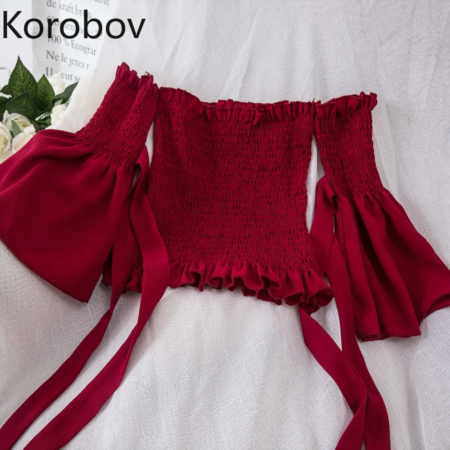 Женская блузка Korobov облегающая с коротким рукавом на шнурках 77067|Блузки| |