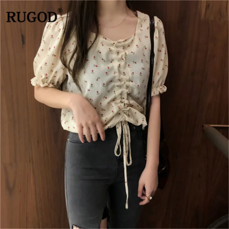 Женская плиссированная рубашка RUGOD винтажная с короткими рукавами квадратным