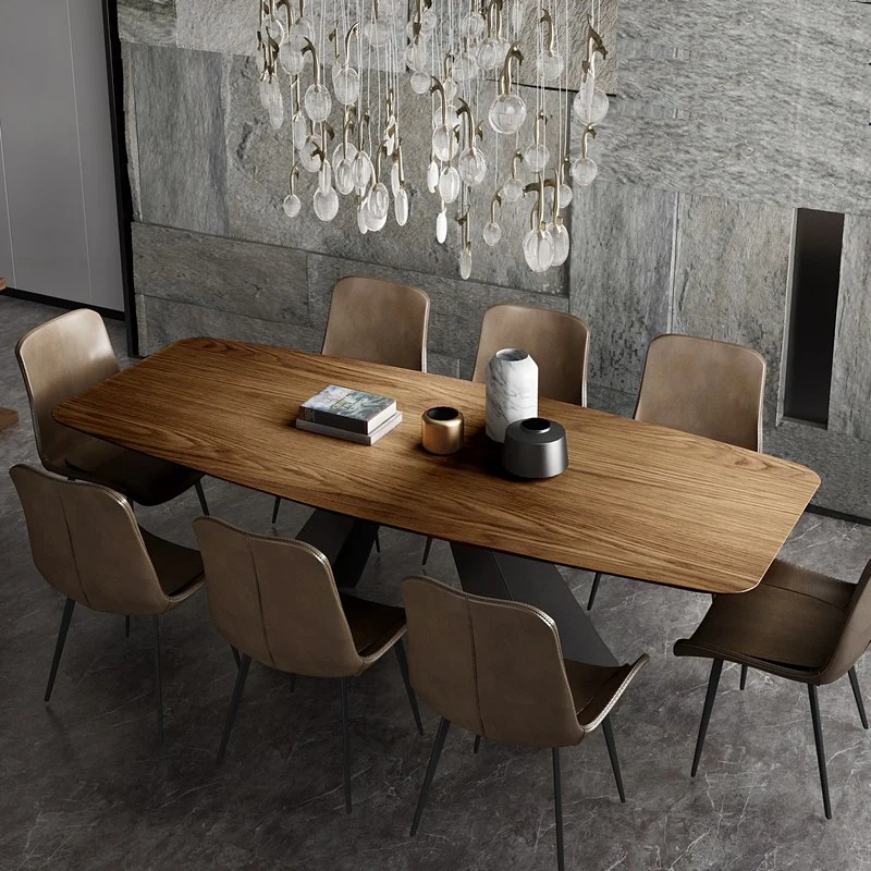 stainless steel Dining Room Set Home Furniture minimalist modern wooden dining table and 8 chairs mesa de jantar muebles comedor