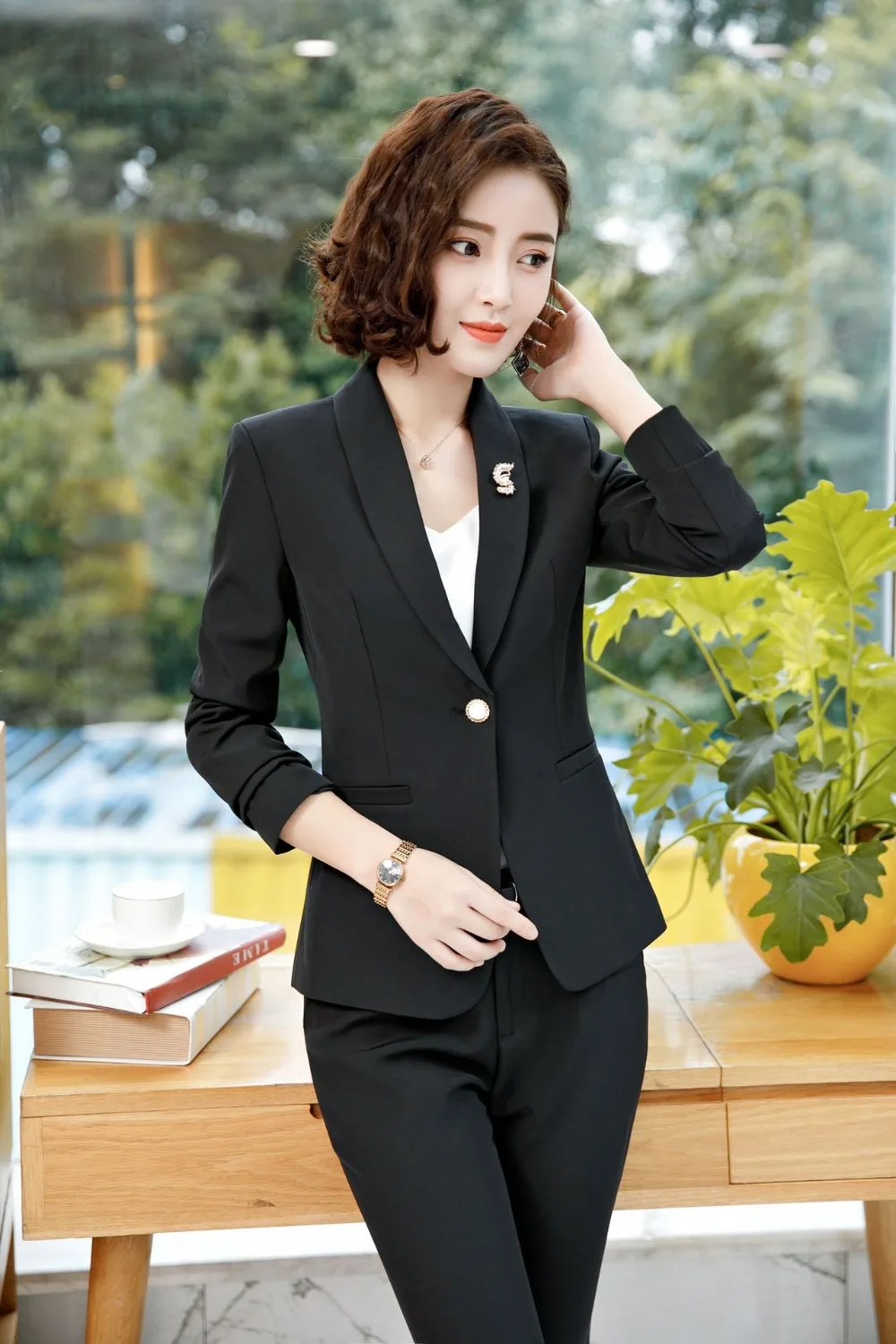 IZICFLY Spring Fall Formal Pant Suit Office Lady Uniform Designs for White Blazer Women Business Long Femme Work Wear