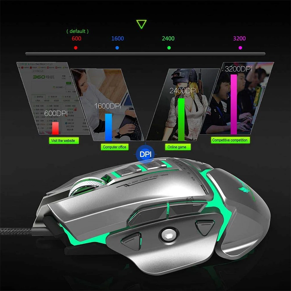 FELYBY профессиональная Проводная игровая мышь USB Дыхание LED 3200 точек/дюйм 11 кнопок
