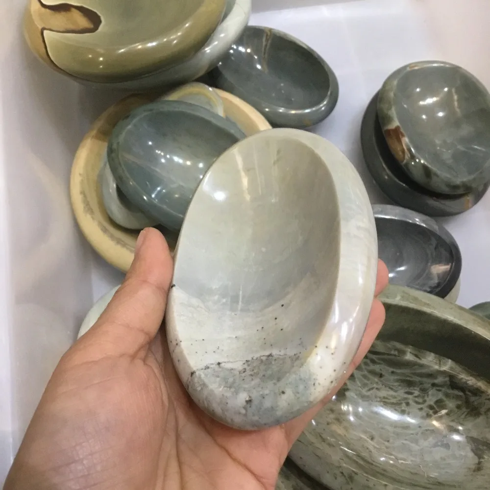 1 pc 350-450g Natural Ocean jasper Ashtray Ornament oval Polychrome Stone for home decoration | Дом и сад
