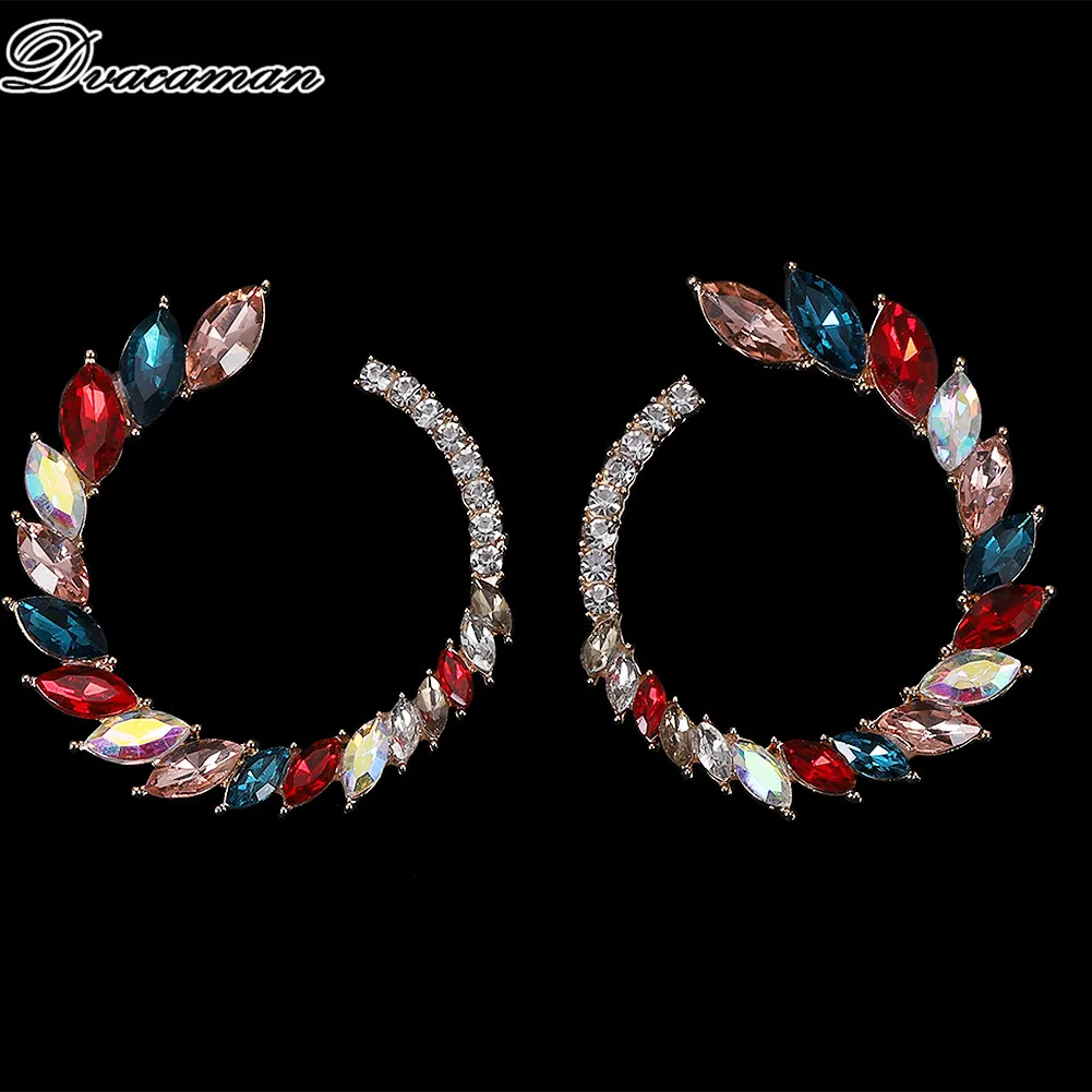 color Dvacaman дизайн круглые Кристальные висячие серьги женские Модные металлические массивные серьги Роскошные свадебные подарки ювелирные изделия - Окраска металла: color