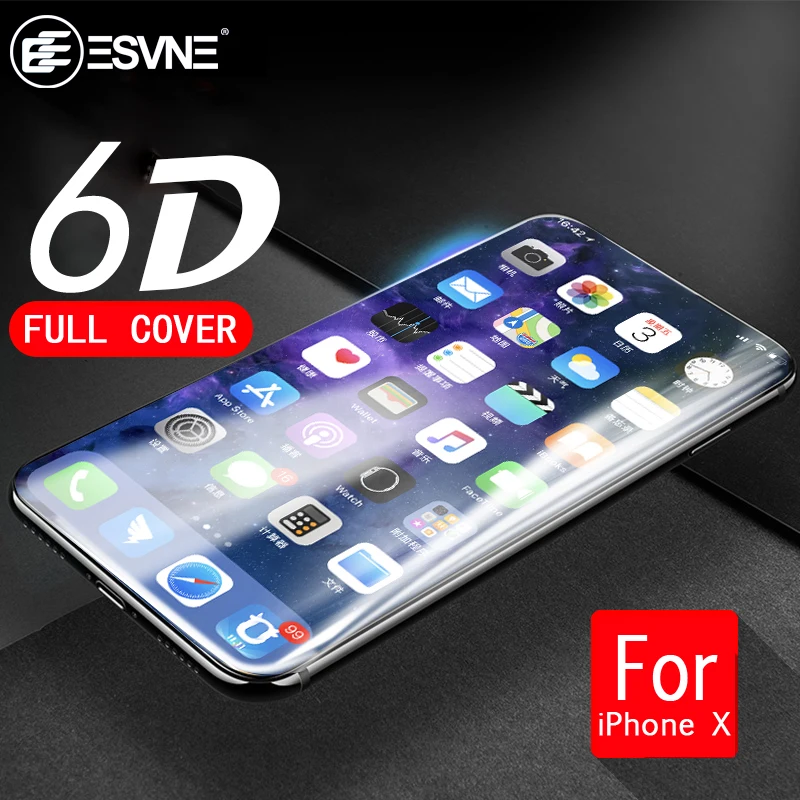 Esvne полное покрытие 6D изогнутый край закаленное защитное стекло на айфон X Стекло Экран пленки протектора 9 H твердость