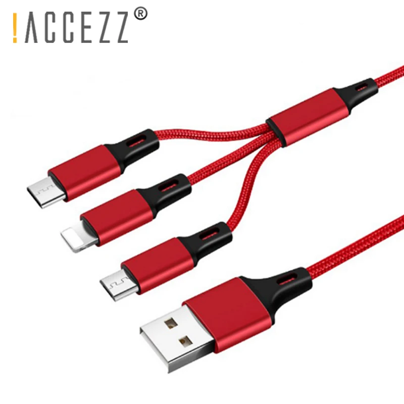 ! ACCEZZ 3 в 1 зарядный кабель Lighting для iphone 8 Plus X XR XS Max Micro USB Type C Samsung S8 Xiaomi 6|Кабели