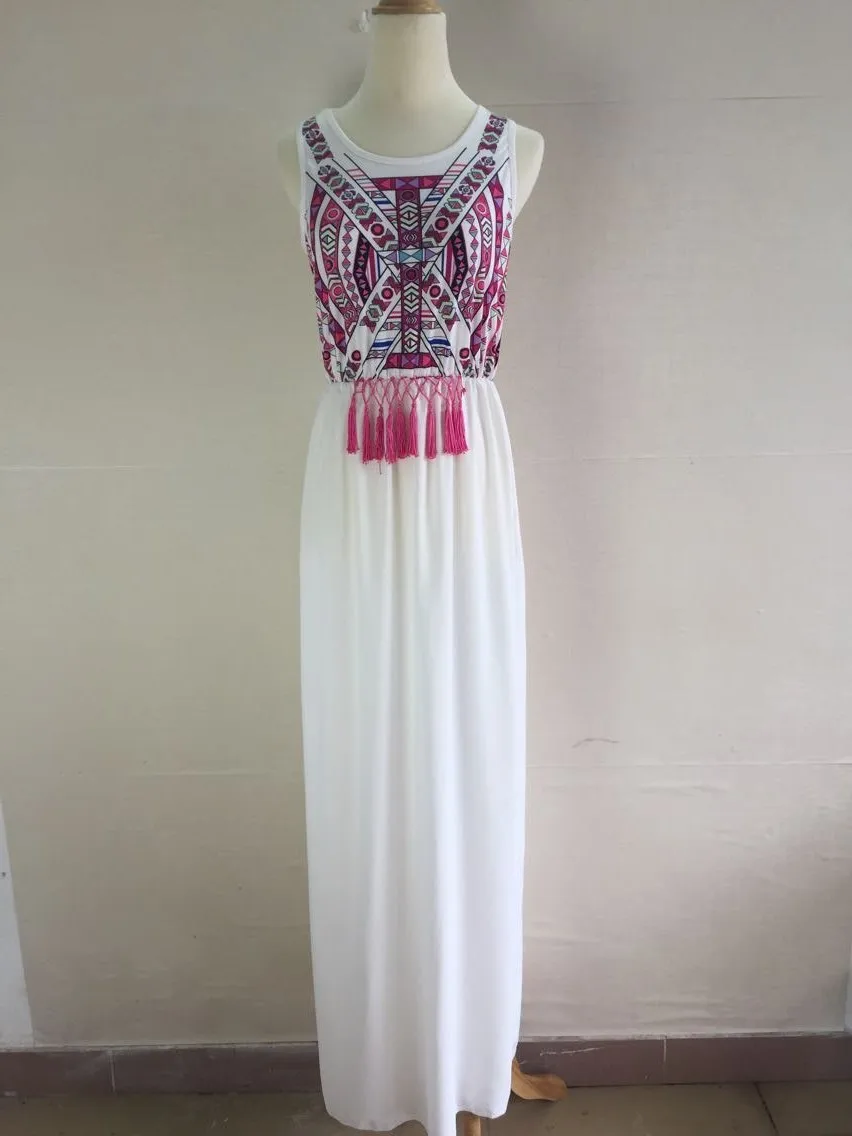 Women beach out female Floor Length Gown Dress Output Beach Summer Vintage Indian White gown Dresses saida de women 2017 | Женская