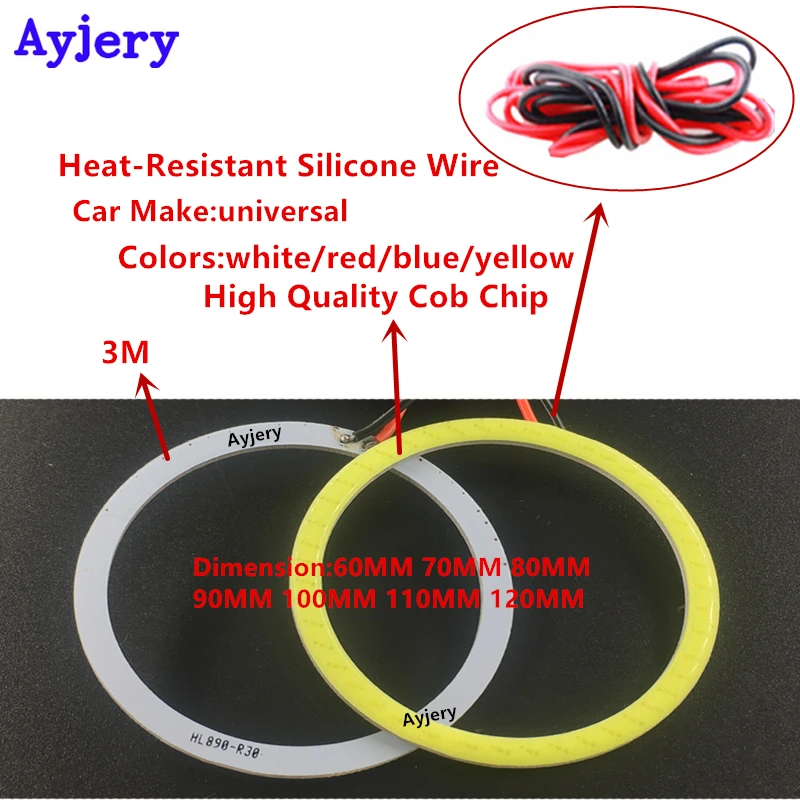 AYJERY 2 шт. кольцо с ангельскими глазками COB 60 мм 70 80 90 100 110 120 12 В/24 В постоянного тока