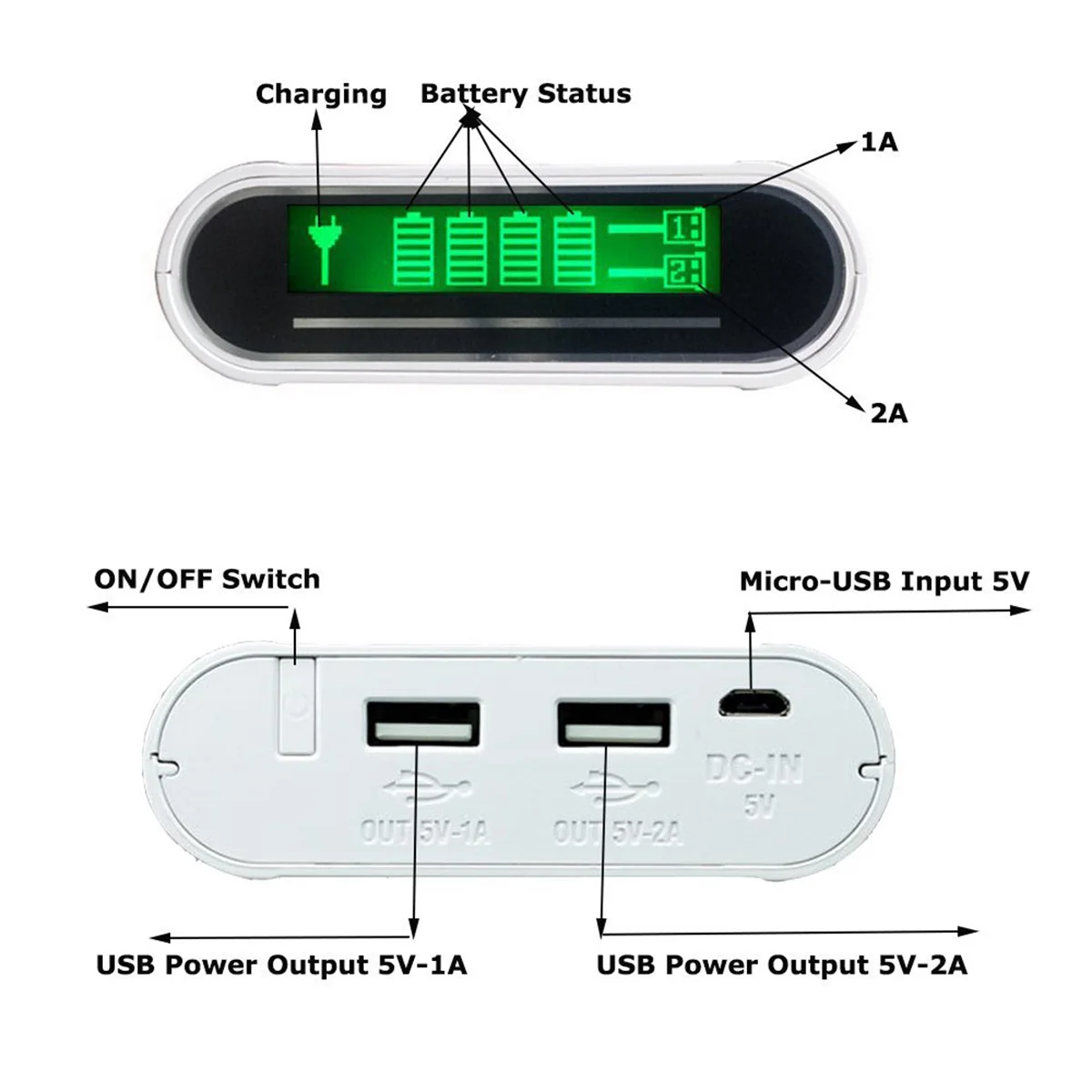 DIY Power Bank Shell Box ЖК Цифровой дисплей мобильного питания 4x18650 Зарядное Устройство С