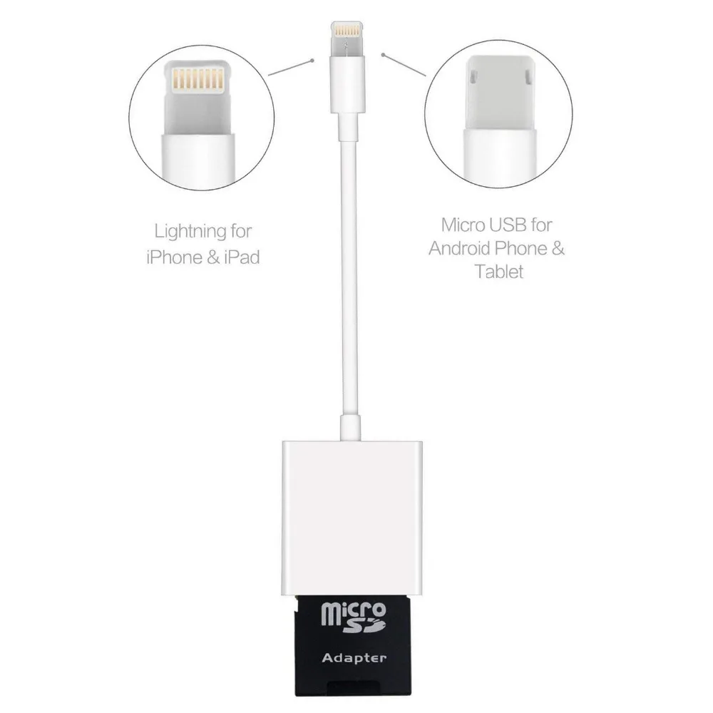 SD кард ридер 2 в 1 для Android Mirco USB & iOS Телефон/планшет iPhoneXs/XS Max/XR/8/8 plus/6s/7 Plus/iPad Air Mini