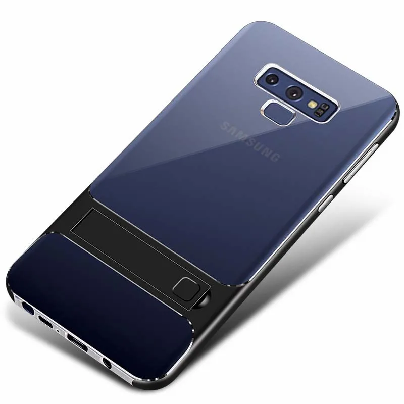 Черный ITEUU NOTE9 PC TPU чехол с подставкой для samsung Galaxy Note 9 чехол s Мягкие противоударные силиконовые прозрачные чехлы с подставкой - Цвет: Черный