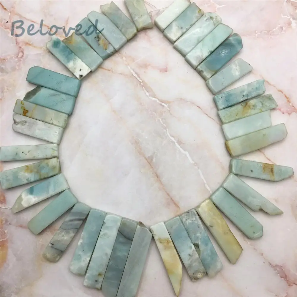 

Top Drilled Amazonite Spike Slice Beads,Natural Blue Gems Stone Stick Point Pendant Beads For Jewelry Making, BG18260