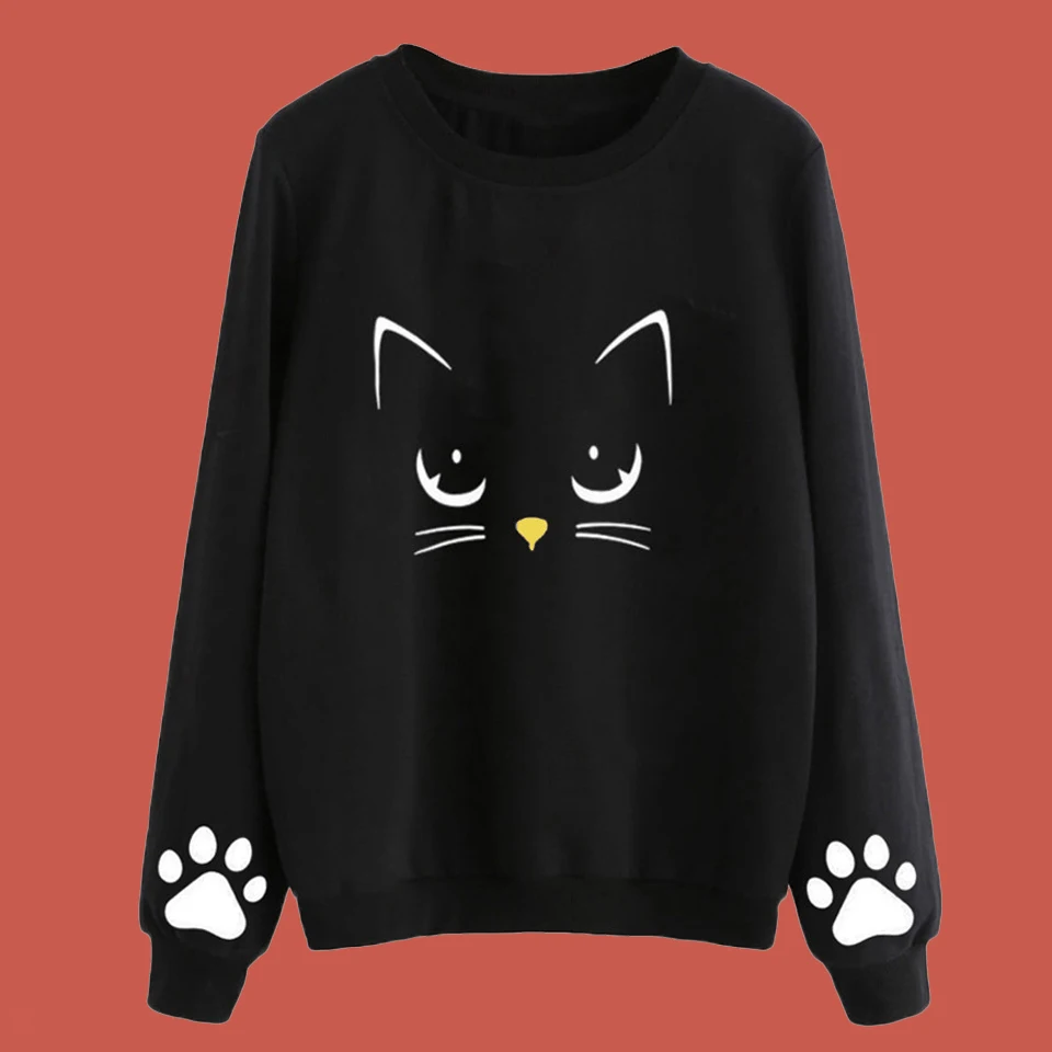 Толстовка Кот Kawaii Harajuku милые Для женщин толстовки Полерон Mujer 2019 свитшот с