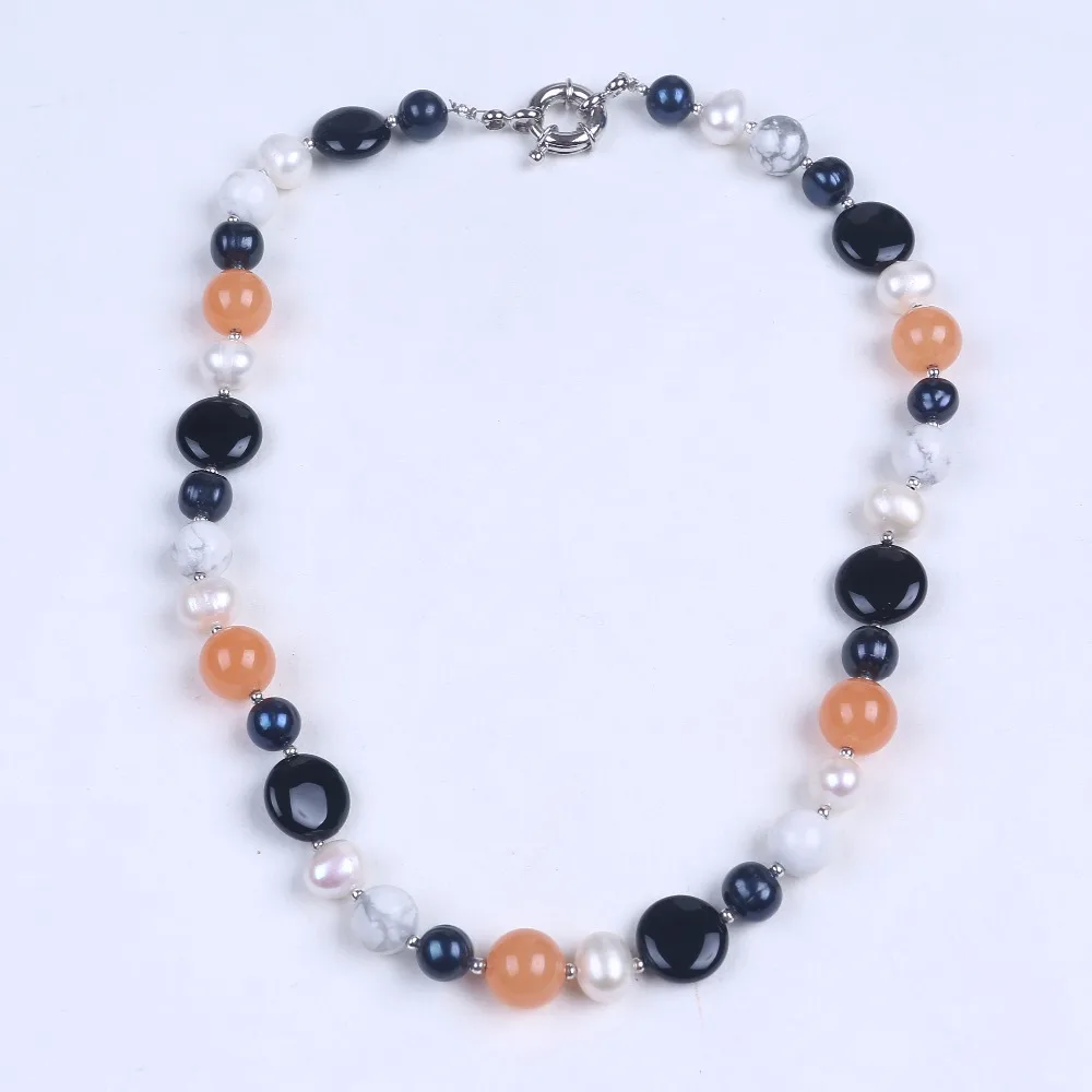 Ожерелье с пресноводным жемчугом и разноцветными бусинами из натурального