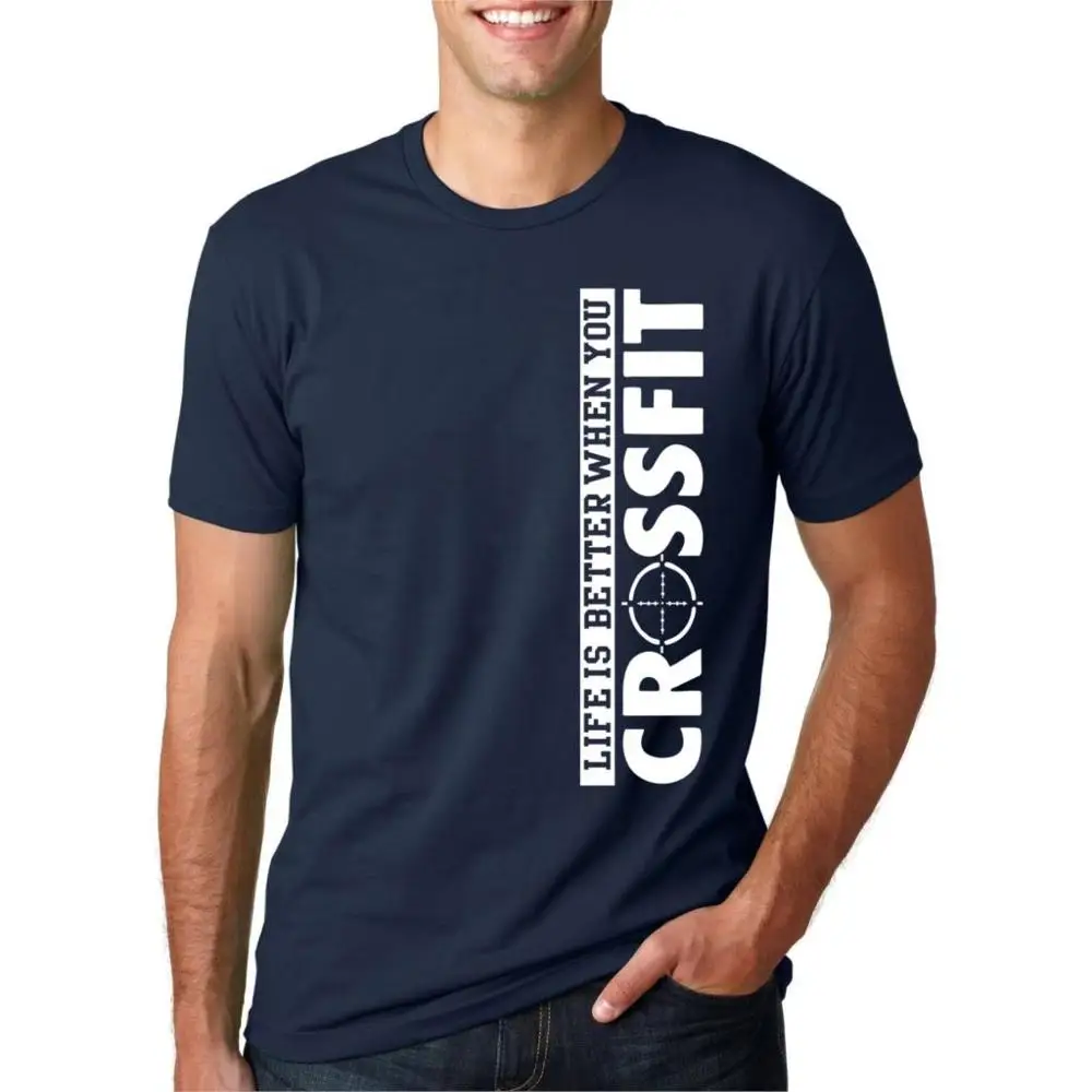 navy white Футболка с надписью «Nouvelle Arrivee Lettre Imprimer», футболка с надписью «Vie Est Mieux Quand Vous Crossfit Dete Streetwear», футболки Hommes Manches Court - Цвет: navy white