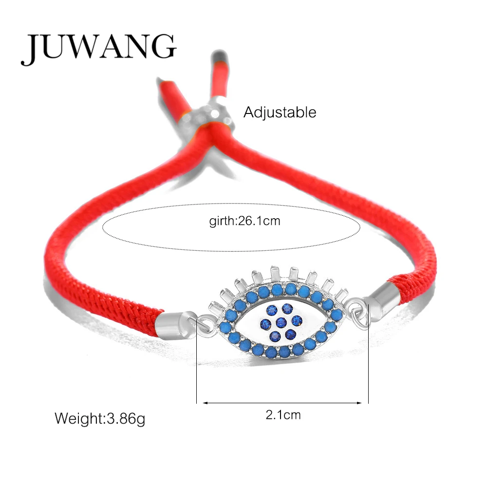 Женские и мужские браслеты JUWANG Blue Evil Eye красные/черные с фианитами регулируемые