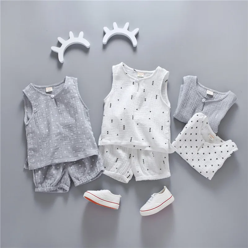 

2020 Summer Children Sleeveless Printed Vest Baby Boys Cotton T shirt + Shorts Pants Kids Girls Casual Comfortable Clothes sets
