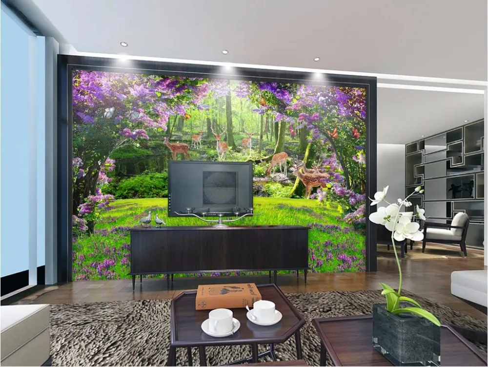 3d фотообои на заказ Сика олень трава цветы Декор живопись картина настенные