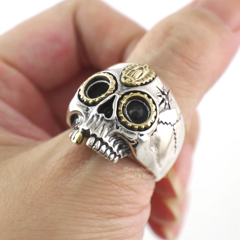 S92 цельное кольцо из стерлингового серебра SIL CZ Sugar Skull DAY OF THE DEAD Virgin Mary для мужчин