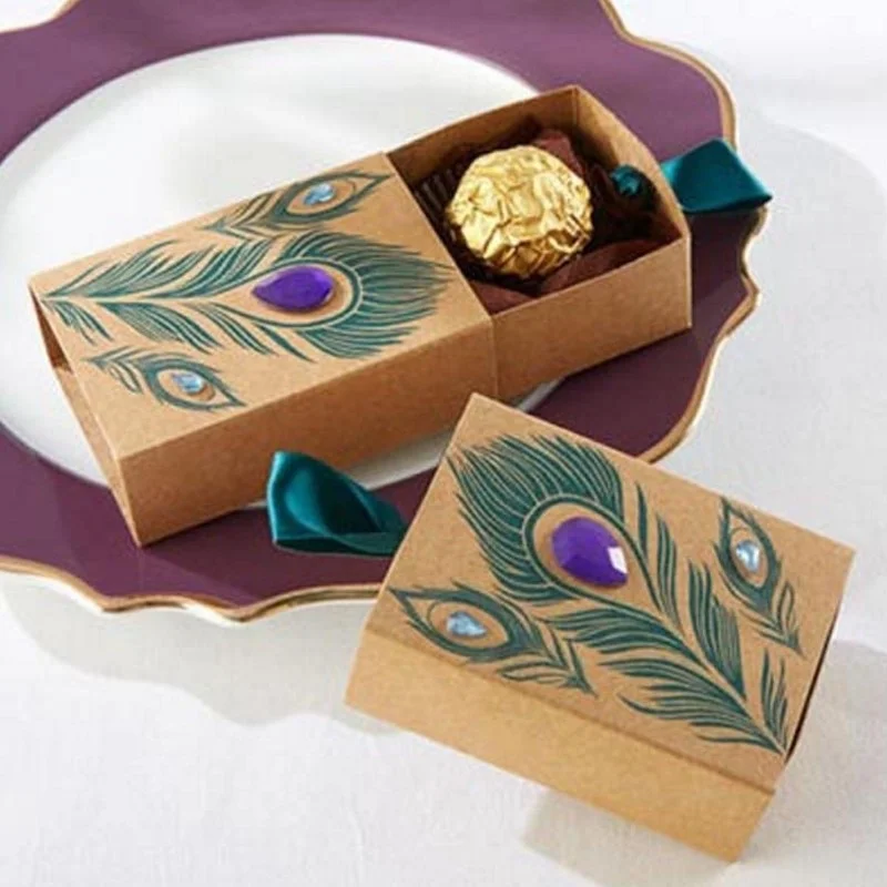 Алмазный Павлин перо крафт бумага подарочная коробка упаковка Свадьба