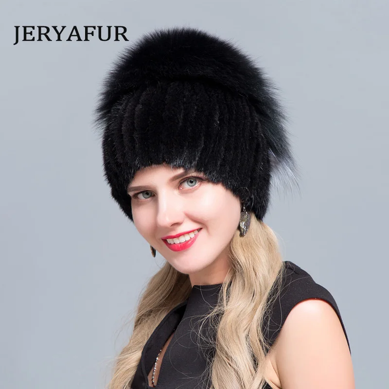 JERYAFUR русская модная меховая Лыжная шапка для зимы женский пуловер и из меха норки