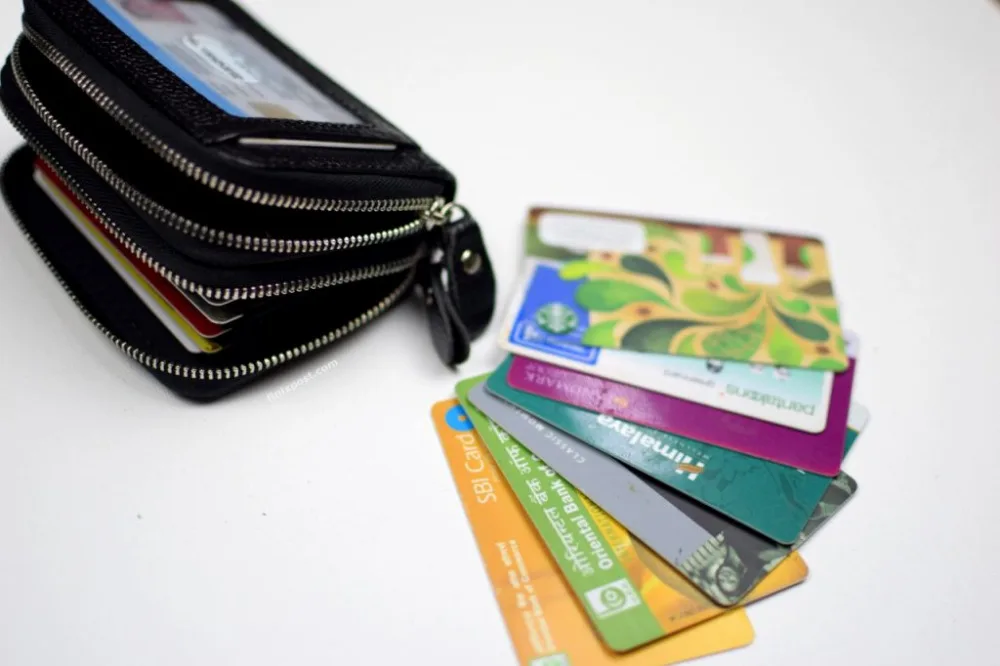 Аккордеоны бумажник RFID Блокировка кожаный карты для Для женщин молния случае