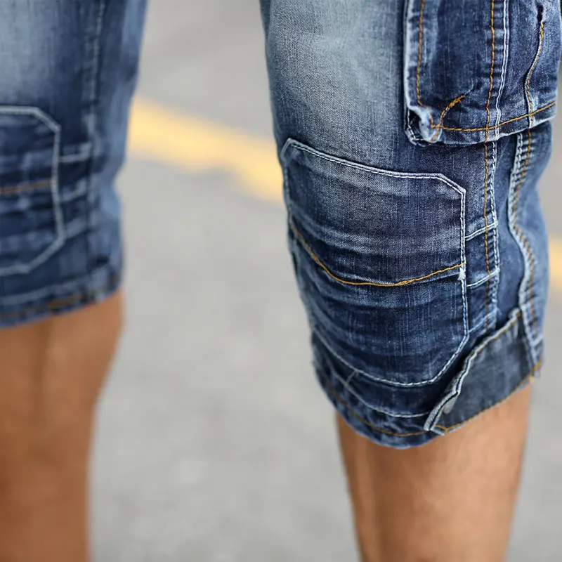 

Biker jeans 2020 New Modis Retro Washed Old Men's Multi-pocket Seven-point Denim Shorts Men's denim shorts jeans men Size29-40