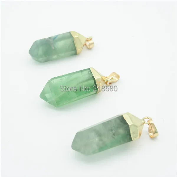 P15042319 Green Fluorite Point Pendant with Gold Electroplated Edge