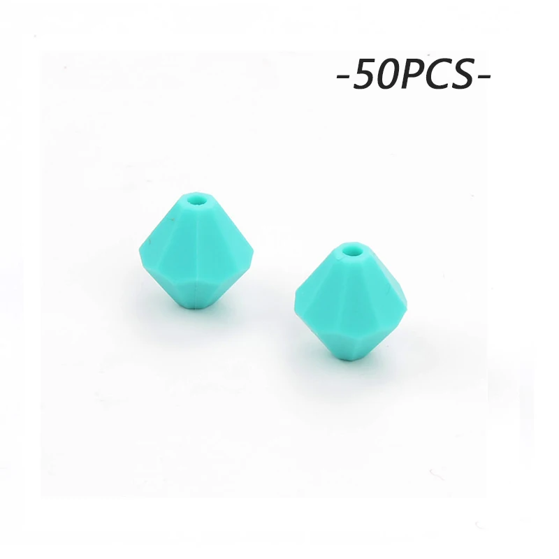 turquoise LOFCA 50 шт. силиконовая, в форме бриллианта бусины мультфильм детские зубные кольца BPA бесплатно DIY детские игрушки Жевательные Ожерелье для прорезывания зубов аксессуары - Цвет: turquoise