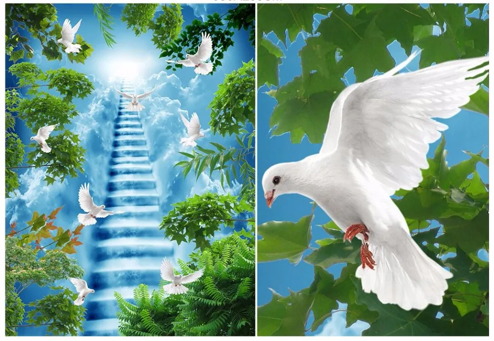 Фотообои 3d под заказ водопад лес журавль белый голубь дом фотообои Настенные