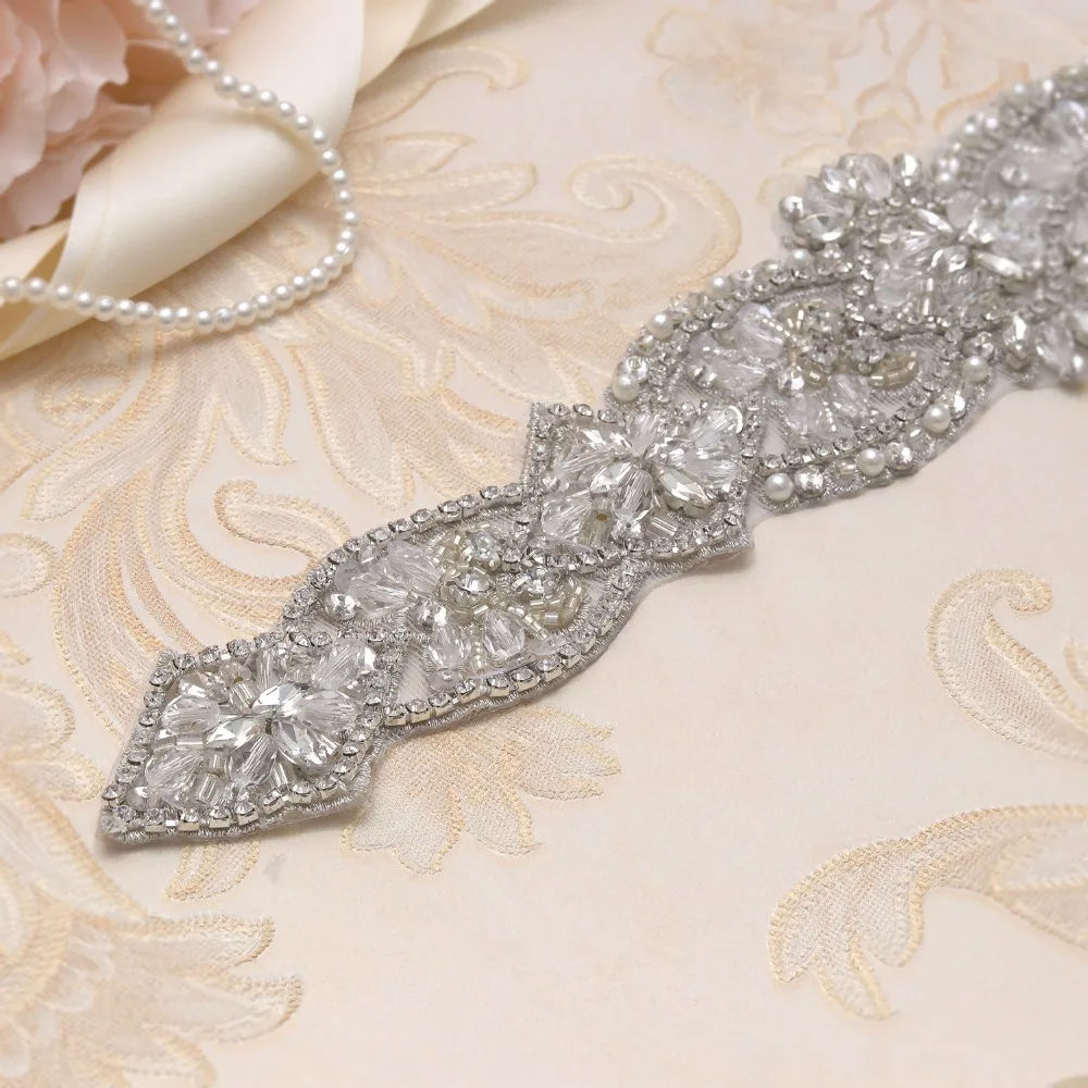 yanstar Rhinestones Wedding Belt Hand Beaded Bridal Dresses Silver Crystal Sash For Dress De MariageXY827 | Свадьбы и торжества