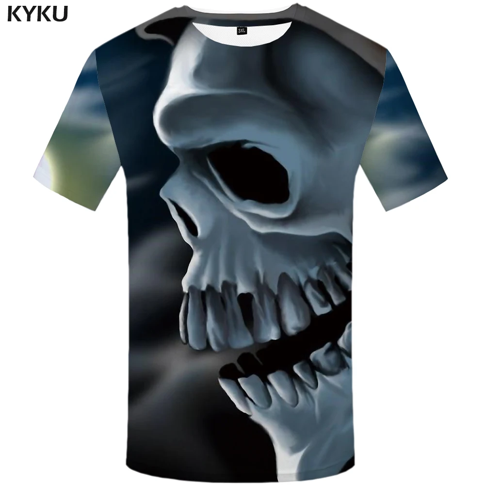 Мужская футболка с 3D принтом KYKU черная в стиле хип хоп черепа рок лето 2019|skull t