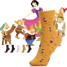Calcetines de algodón de dibujos animados de Blancanieves y los enanitos para mujer, medias de estilo Retro de granja, con impresión de Pintura Artística, de princesa