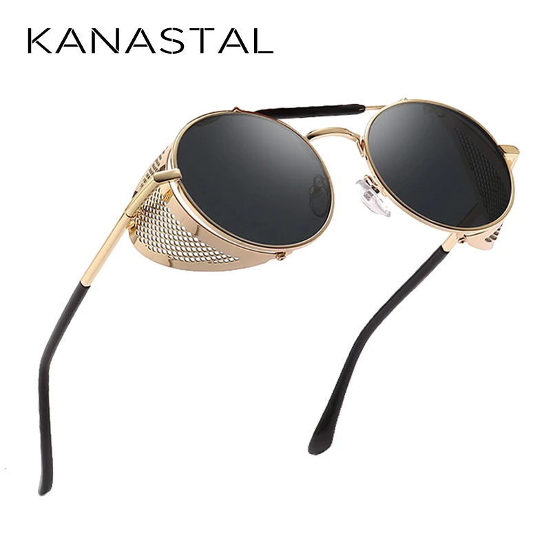 

Retro Round Steampunk Sunglasses Men Women Side Shield Goggles Metal Frame Gothic Mirror Lens Sun Glasses