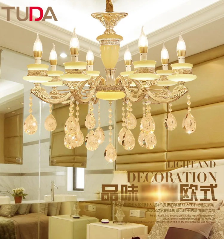 

TUDA LED Chandelier Jade Zinc Alloy Chandelier Living Room Bedroom Frosted Glass Candle Crystal Chandelier E14 110V 220V