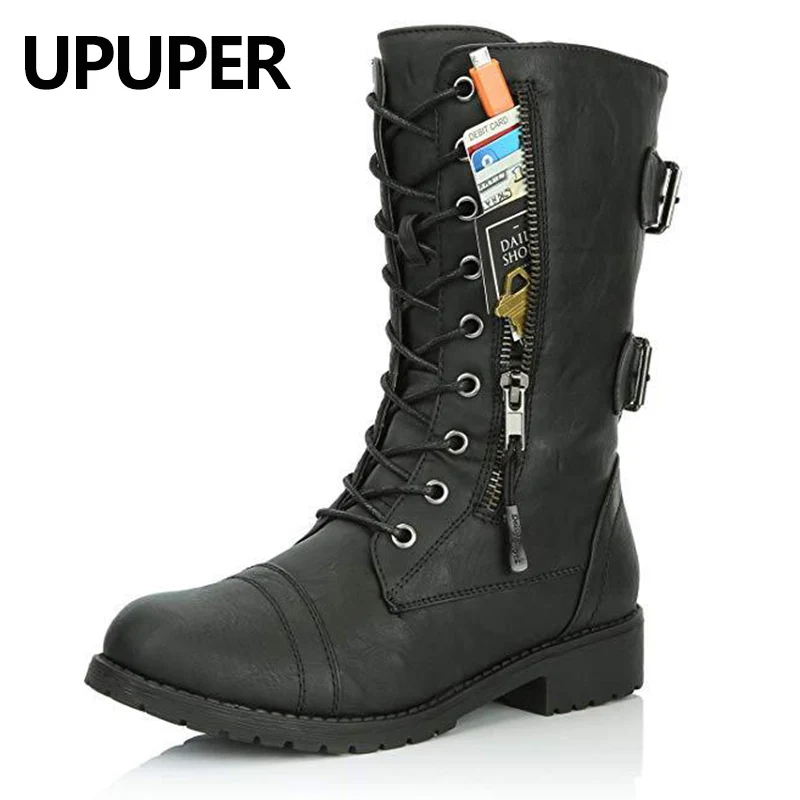 Женские Кожаные Ботинки Martin upupper черные ботинки в байкерском стиле на шнуровке