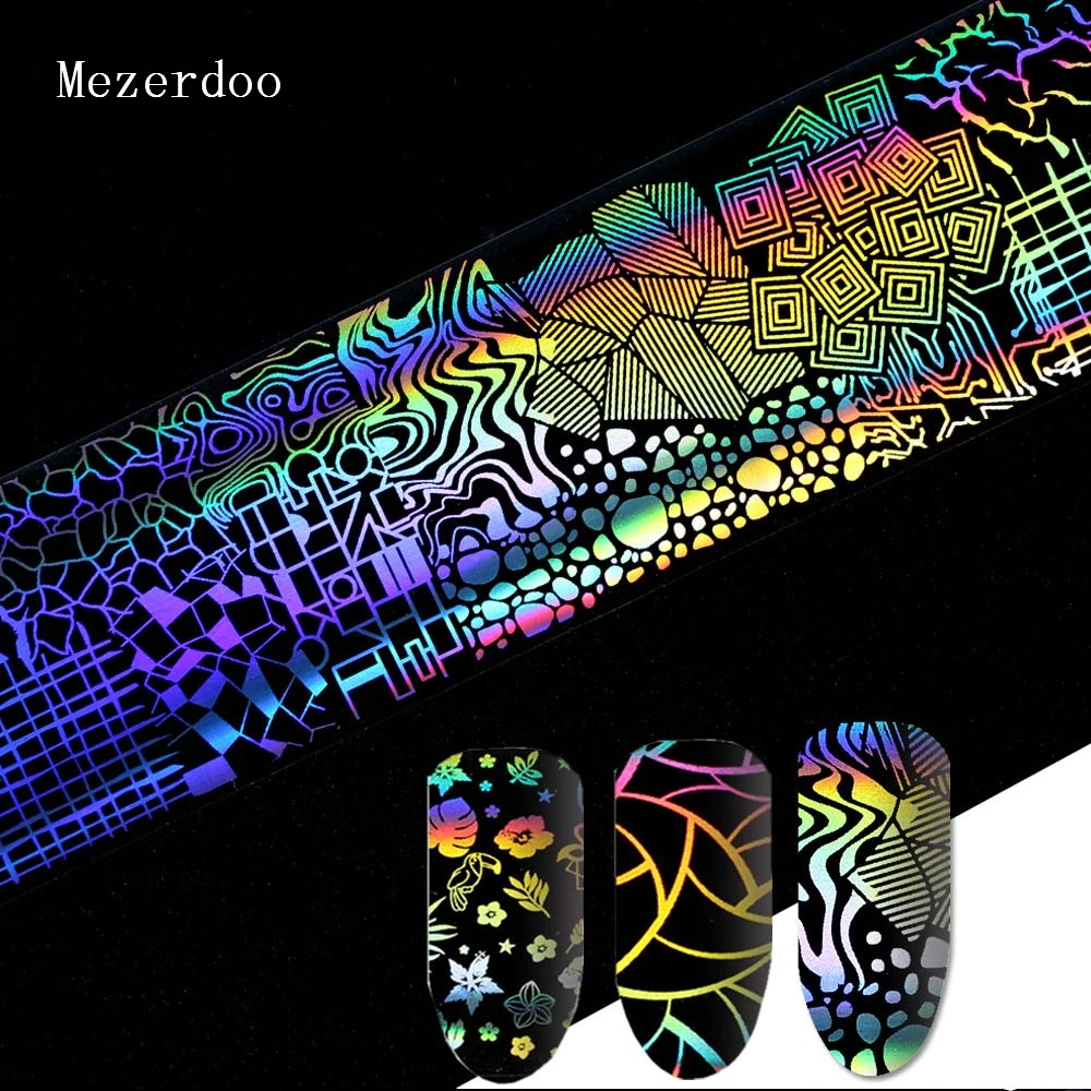 Голографическая Лазерная Фольга для перевода на ногти 10 шт. наклейки с розами в