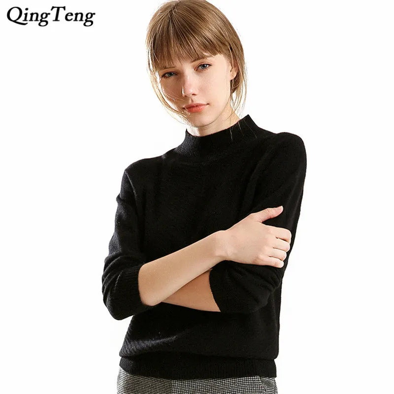 Women's Combing Wool Half Turtleneck Knitted Whorl Raglan Sleeve Pullover Ribbed Collar Famale Jumper Sweaters 2018 Fall Winter | Женская