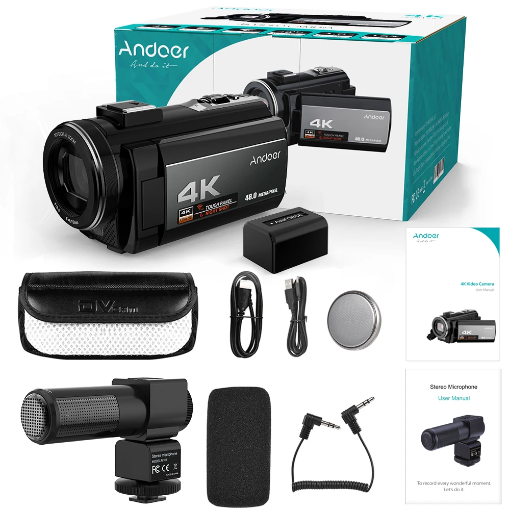 Andoer Домашнее использование 4K 48MP WiFi цифровая видеокамера с внешним микрофоном 3 0