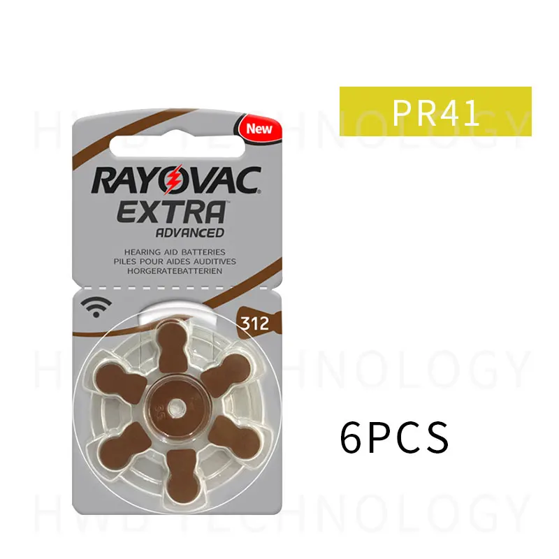 Батарейки для слухового аппарата Rayovac 312/A312/PR41. сверхпроизводительные 6x1 (карта)