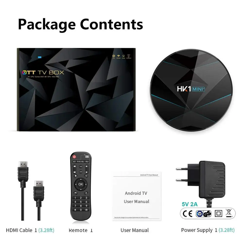 RK3318 четырехъядерный 2 4G/5G WiFi HK1 мини + ТВ приставка Android 9 0 2G 16G/4G 32G/4G 64G HDMI 3 USB AV RJ45 TF MINI