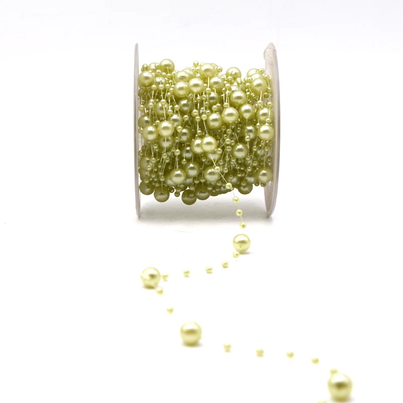 Light Green-510 5 м/15 м леска искусственная цепочка с жемчужными бусинами гирлянда цветы Свадебная вечеринка украшения невесты головные Уборы много цветов - Цвет: Light Green-510