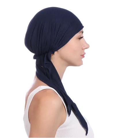 Тюрбан для мусульманских женщин, эластичный, однотонный, с защитой от рака, шапка шапочка при химиотерапии, головной убор до связанный шарф, аксессуары для волос с покрытием