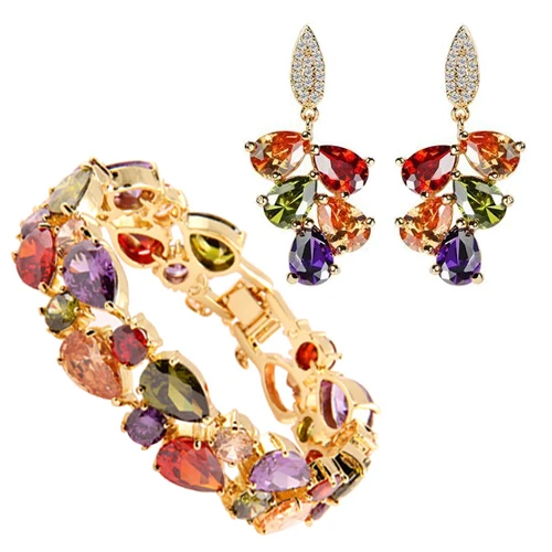 Высокое качество красочный комплект ювелирных изделий 18 К роуз позолоченные