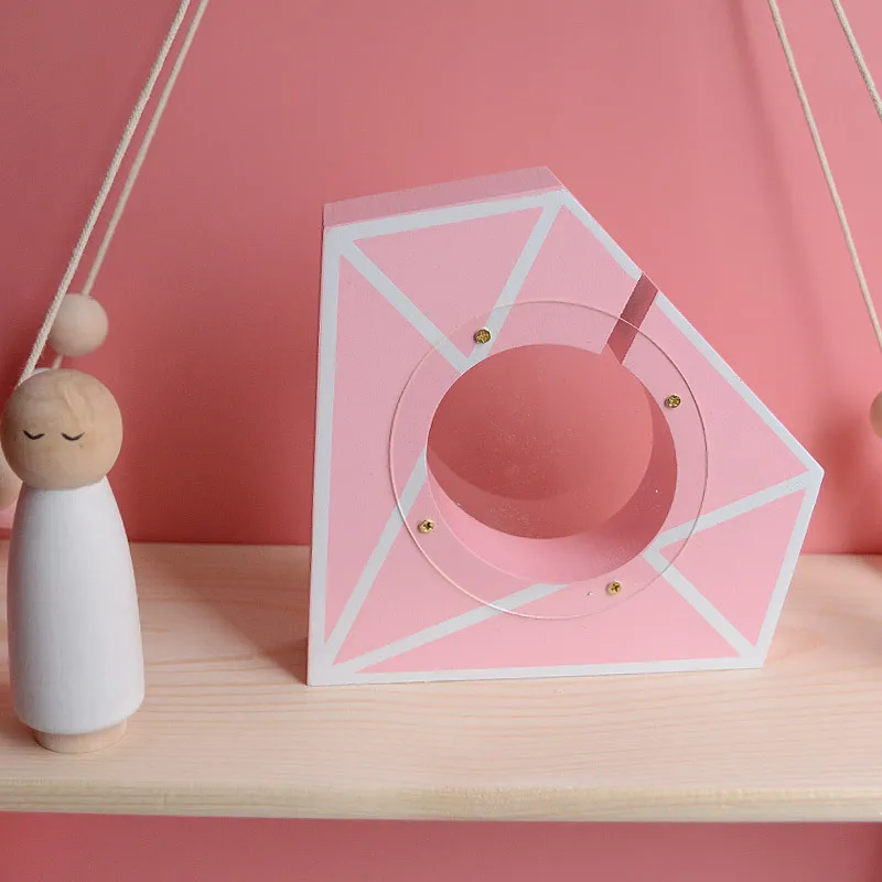 Детский Декор для детской комнаты Копилка в форме алмаза розовый деревянный ящик