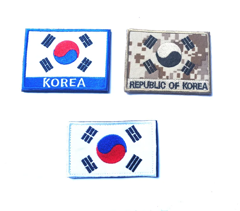 South Korea National Country Flag patch hook back Embroidered  military tactical patches for bag coat custom