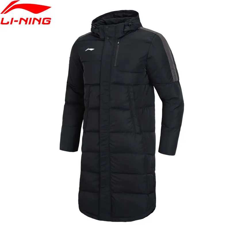 Li Ning мужской тренировочный длинный пуховик с капюшоном со съемным 70% утиного пуха