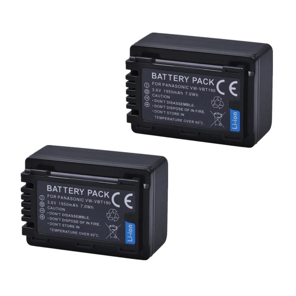 Batmax 2 шт. VW-VBT190 VBT190 батарея камеры для Panasonic HC-V800GK, HC-V110, HC-V130, HC-V160, HC-V180, HC-V201, HC-V210, HC-V250, V260