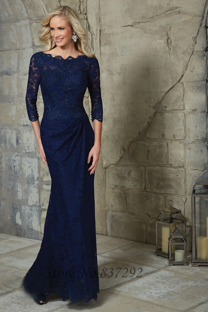Grey Navy Llue Plus Size Mother of the Bride Dresses Lace Mermaid Women Evening Gowns 3/4 Sleeves Vestidos de Fiesta Longo 2016 | Свадьбы и